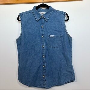 Vintage Cowgirl Hardware Sleeveless Denim Button Down Shirt size XL
